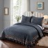 Set Cuvertura de Pat din Catifea cu Broderie Aurie, 235x255cm, Gri inchis, CCB-057