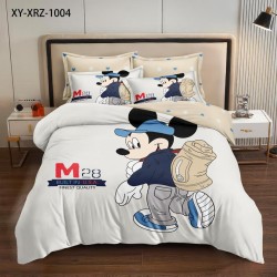 Lenjerie pat dublu, 6 piese, bumbac-finet, Crem-Multicolor, Mickey, LCC-007