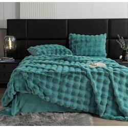Lenjerie de pat, DeLuxe, cocolino tip blăniță iepure, 2 persoane, 6 piese, Verde, LCE-029