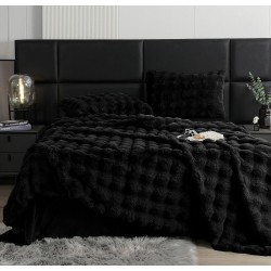 Lenjerie de pat, DeLuxe, cocolino tip blăniță iepure, 2 persoane, 6 piese, Negru, LCE-027