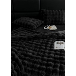 Lenjerie de pat, DeLuxe, cocolino tip blăniță iepure, 2 persoane, 6 piese, Negru, LCE-027