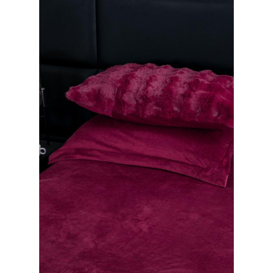 Lenjerie de pat, DeLuxe, cocolino tip blăniță iepure, 2 persoane, 6 piese, Bordo, LCE-074 Lenjerii Blanita Iepure