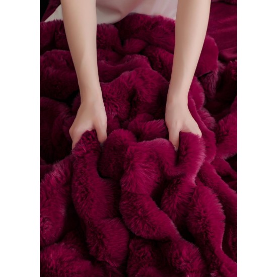 Lenjerie de pat, DeLuxe, cocolino tip blăniță iepure, 2 persoane, 6 piese, Bordo, LCE-074 Lenjerii Blanita Iepure