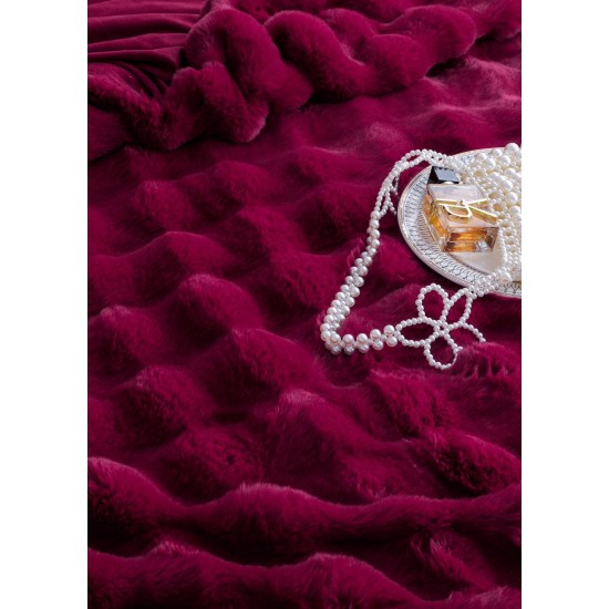Lenjerie de pat, DeLuxe, cocolino tip blăniță iepure, 2 persoane, 6 piese, Bordo, LCE-074 Lenjerii Blanita Iepure