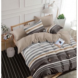 Lenjerie pat dublu, 4 piese, Bumbac Satinat Superior, Bej, linii, LDBS-050