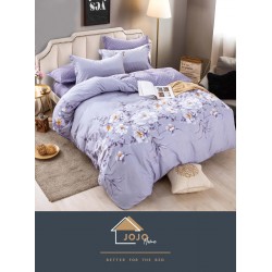 Set Lenjerie de pat din Finet Gros, Cearceaf cu ELASTIC, 6 Piese, Pat 2 Persoane, Blue, flori, LDE-075