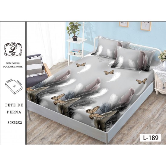 Husa pat cu elastic, Bumbac FINET, 180x200cm, 2 fete de perne 50x70cm, Gri, fluturi, OHT-052 3 huse la 159 lei