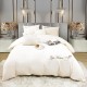 Lenjerie de pat, cu Broderie, Cocolino tip Blăniță Iepure, 2 Persoane, 6 Piese, cu ELASTIC, Crem, LCE-075 Lenjerii Blanita Iepure