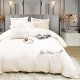 Lenjerie de pat, cu Broderie, Cocolino tip Blăniță Iepure, 2 Persoane, 6 Piese, cu ELASTIC, Crem, LCE-075 Lenjerii Blanita Iepure