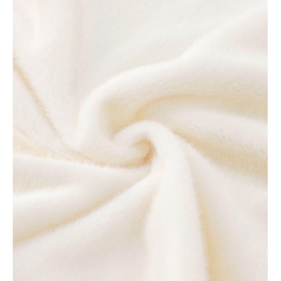 Lenjerie de pat, cu Broderie, Cocolino tip Blăniță Iepure, 2 Persoane, 6 Piese, cu ELASTIC, Crem, LCE-075 Lenjerii Blanita Iepure