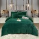 Lenjerie de pat, cu Broderie, Cocolino tip Blăniță Iepure, 2 Persoane, 6 Piese, cu ELASTIC, Verde smarald, LCE-077 Lenjerii Blanita Iepure