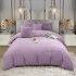Lenjerie de pat, cu Broderie, Cocolino tip Blăniță Iepure, 2 Persoane, 6 Piese, cu ELASTIC, Lila, LCE-083