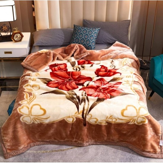 Patura Cocolino dubla si pufoasa perfecta pentru sezonul rece 200 x 230 cm, Maro-Multicolor, flori, PCM-019 Paturi Cocolino 3,5 kg cu Model