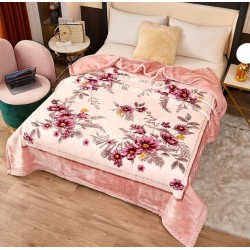 Patura Cocolino dubla si pufoasa perfecta pentru sezonul rece 200 x 230 cm, Roz-Multicolor, flori, PCM-021