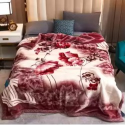 Patura Cocolino dubla si pufoasa perfecta pentru sezonul rece 200 x 230 cm, Bordo-Crem, flori, PCM-022
