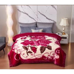 Patura Cocolino dubla si pufoasa perfecta pentru sezonul rece 200 x 230 cm, Bordo-Crem, trandafiri, PCM-023