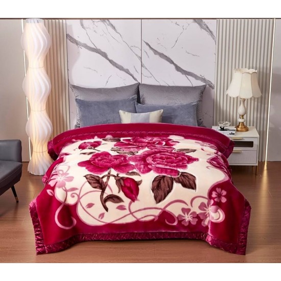 Patura Cocolino dubla si pufoasa perfecta pentru sezonul rece 200 x 230 cm, Bordo-Crem, trandafiri, PCM-023 Paturi Cocolino 3,5 kg cu Model