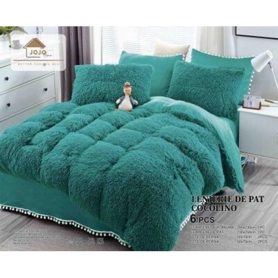 Lenjerie Fluffy Verde Menta 6 Piese Pat Dublu – Moale, Călduroasă și Elegantă, LCF-005 Lenjerii Cocolino Fluffy