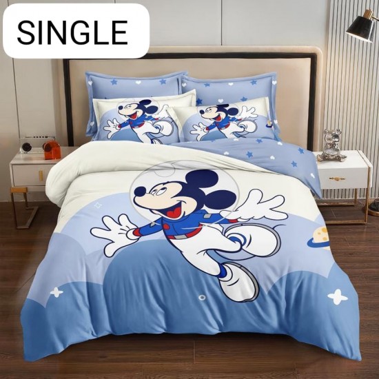 Lenjerie Pat, 1 Persoana, 4 piese, Bumbac Finet, Blue-Alb, Mickey, LCC-011 Lenjerii Pentru Copii cu Desene Animate - Finet 6 piese