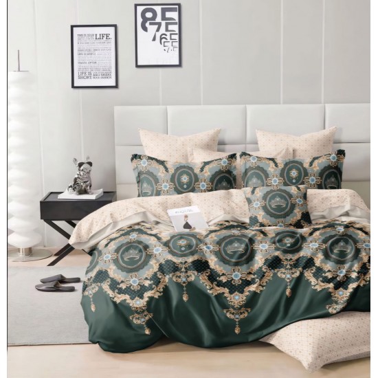 Lenjerie pat dublu, 4 piese, Bumbac Satinat Superior, Verde, model elegant, LDBS-240 3 lenjerii la 199 lei
