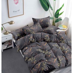 Lenjerie pat dublu, 4 piese, Bumbac Satinat Superior, Gri, frunze, LDBS-241