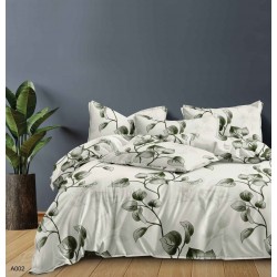 Lenjerie pat dublu, 4 piese, Bumbac Satinat Superior, Alb, frunze, LDBS-242