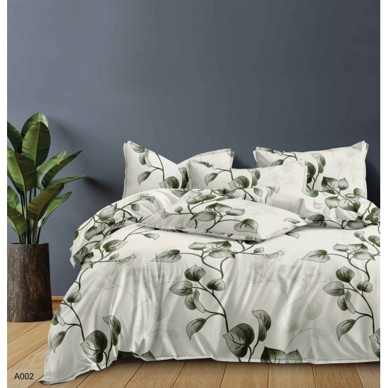 Lenjerie pat dublu, 4 piese, Bumbac Satinat Superior, Alb, frunze, LDBS-242 3 lenjerii la 199 lei