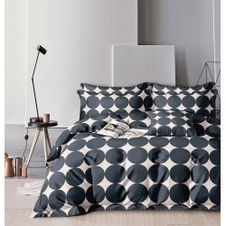 Lenjerie pat dublu, 4 piese, Bumbac Satinat Superior, Bleumarin-Crem, cercuri, LDBS-245