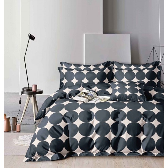 Lenjerie pat dublu, 4 piese, Bumbac Satinat Superior, Bleumarin-Crem, cercuri, LDBS-245 3 lenjerii la 199 lei