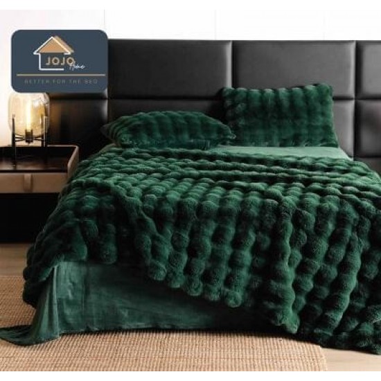 Lenjerie de pat, DeLuxe, cocolino tip blăniță iepure, 2 persoane, 6 piese, Verde smarald, LCE-043 Lenjerii Blanita Iepure