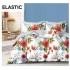 Lenjerie pat dublu, 4 piese, Bumbac Satinat Superior, cu ELASTIC, Alb-Multicolor, flori, LDBS-248