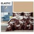 Lenjerie pat dublu, 4 piese, Bumbac Satinat Superior, cu ELASTIC, Maro, flori, LDBS-251