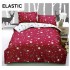 Lenjerie pat dublu, 4 piese, Bumbac Satinat Superior, cu ELASTIC, Rosu-Alb, stele, LDBS-264