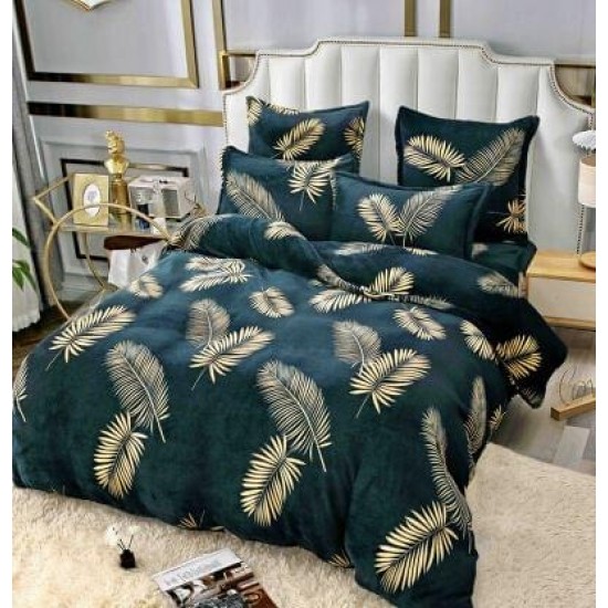 Set Lenjerie Cocolino 6 Piese Pat Dublu Verde – Model Frunze, Moale și Călduroasă, LCD-001 Lenjerii Cocolino 6 piese