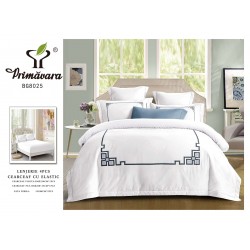 Lenjerie 4 piese pat dublu – bumbac fin, cearșaf cu elastic, Alb, LFB-013
