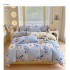 Set Lenjerie de Pat din Finet cu 2 Fete, 6 Piese, Pat 2 Persoane, Blue-Alb, flori, OLD-105