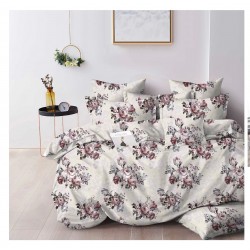 Set Lenjerie de Pat din Finet cu 2 Fete, 6 Piese, Pat 2 Persoane, Alb-Multicolor, flori, OLD-039