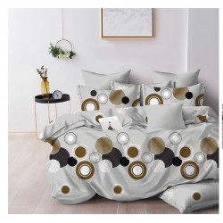 Set Lenjerie de Pat din Finet cu 2 Fete, 6 Piese, Pat 2 Persoane, Gri-Maro, cercuri, OLD-119
