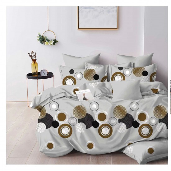 Set Lenjerie de Pat din Finet cu 2 Fete, 6 Piese, Pat 2 Persoane, Gri-Maro, cercuri, OLD-119 Oferta duo bumbac-finet