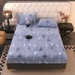 Cearsaf cu elastic COCOLINO, 180x200x25cm, plus 2 fete de perne, Blue, brazi, HC-051