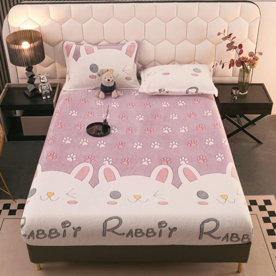 Cearsaf cu elastic COCOLINO, 180x200x25cm, plus 2 fete de perne, Roz-Alb, rabbit, HC-033 Huse Cocolino