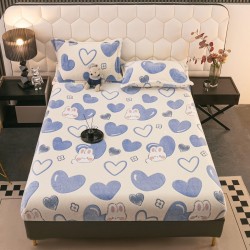 Cearsaf cu elastic COCOLINO, 180x200x25cm, plus 2 fete de perne, Alb-Blue, inimi, HC-021