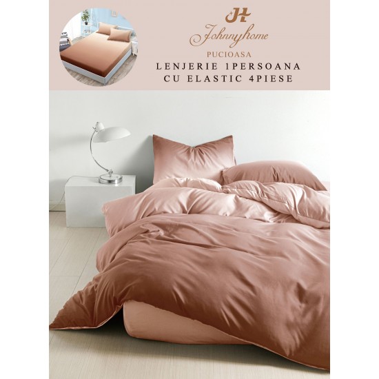 Lenjerie Bumbac Finet Superior, 4 Piese, Pat 1 Persoana, cearsaf cu ELASTIC, Bej-Degrade, OTM-050 Oferta Trio Mix 199