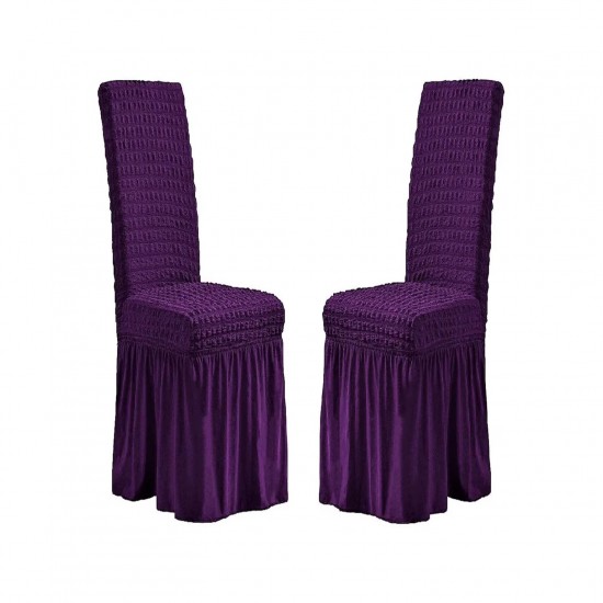 Set 6 Huse de Scaun Creponate Cu Volanase, Mov, HSC-030 Huse Scaune Creponat