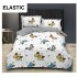 Lenjerie pat dublu, 4 piese, Bumbac Satinat Superior, cu ELASTIC, Alb-Multicolor, fluturi, OTM-063
