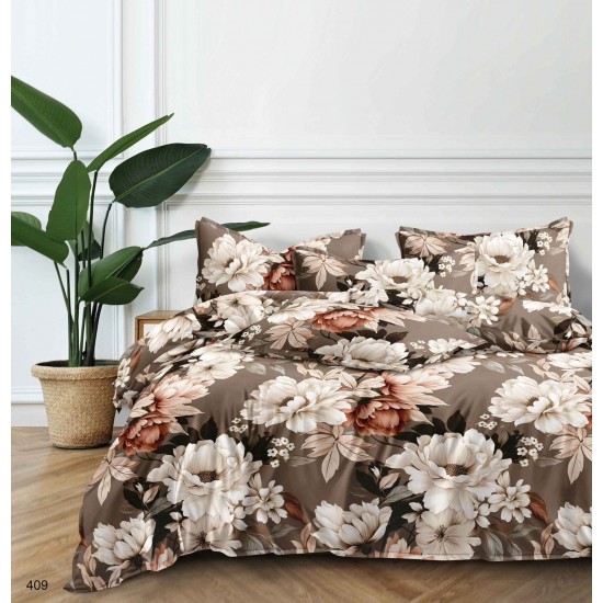Lenjerie pat dublu, 4 piese, Bumbac Satinat Superior, Maro, flori, OLBS-043 2 lenjerii la 159 lei