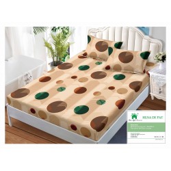 Cearsaf cu elastic, Bumbac FINET, 90x200cm, plus 2 fete de perne, Crem, cercuri, HDF-112