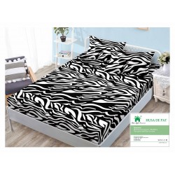 Cearsaf cu elastic, Bumbac FINET, 90x200cm, plus 2 fete de perne, Negru-Alb, zebra, HDF-177
