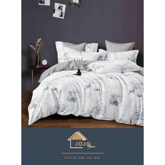 Set Lenjerie de pat din Finet Gros, Cearceaf cu ELASTIC, 6 Piese, Pat 2 Persoane, Alb, flori, LDE-188 Lenjerii Finet 6 piese cu ELASTIC