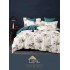 Set Lenjerie de pat din Finet Gros, Cearceaf cu ELASTIC, 6 Piese, Pat 2 Persoane, Alb-Verde, flori, LDE-003